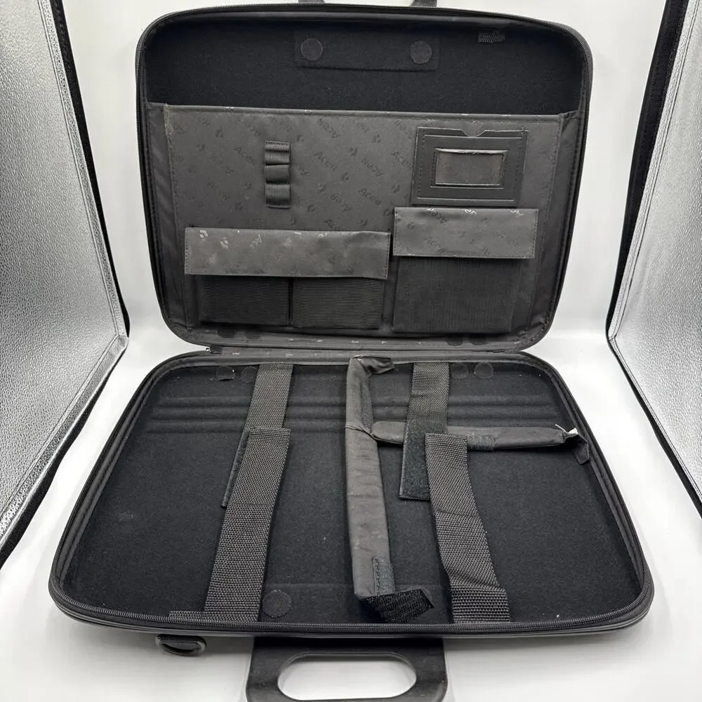 Vintage Acer Laptop Briefcase Bag Dark Green Hard Shell Carrying Case w/ Strap